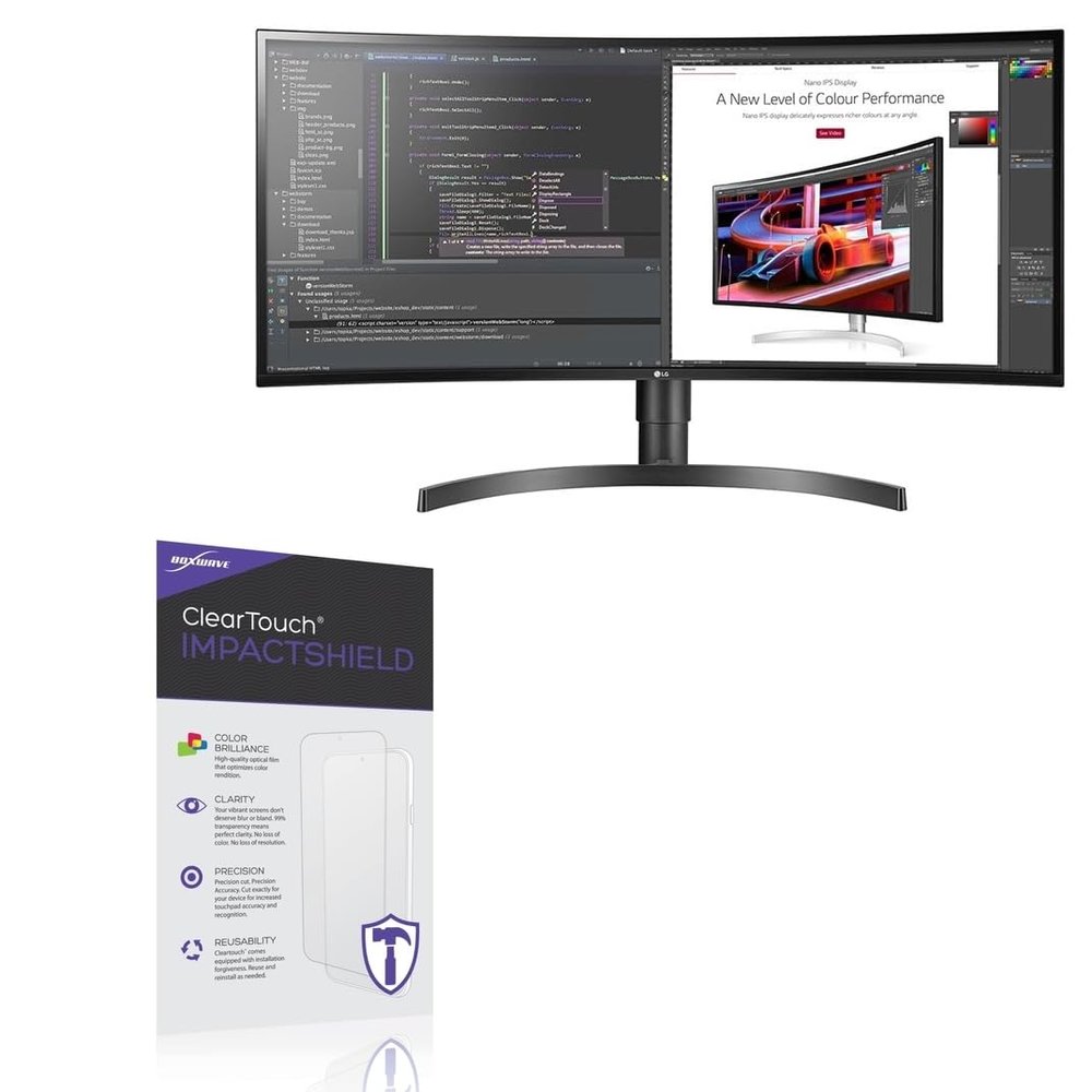 BoxWave Screen Protector Compatible with LG 34 Curved Monitor (34WL85C) - ClearTouch ImpactShield (2-Pack), Impenetrable Screen Protector Flexible Film