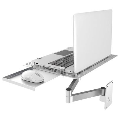 DOJBK Laptop Wall Mount, Wall Mount Adjustable Laptop Stand, Full Motion Articulating Notebook Tray, Vented Cooling Platform, with Mouse Tray, Weight Capacity 8KG, for Office, Workstation