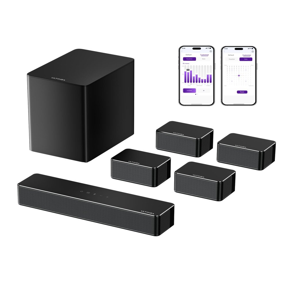 ULTIMEA 7.1 Sound Bars for Smart TV, 4 Wired Surround Speakers, Virtual Surround Sound System, 410W Peak Power, App Control, TV Soundbar with Wireless Subwoofer, Home Theater Sound System, 2025 Model