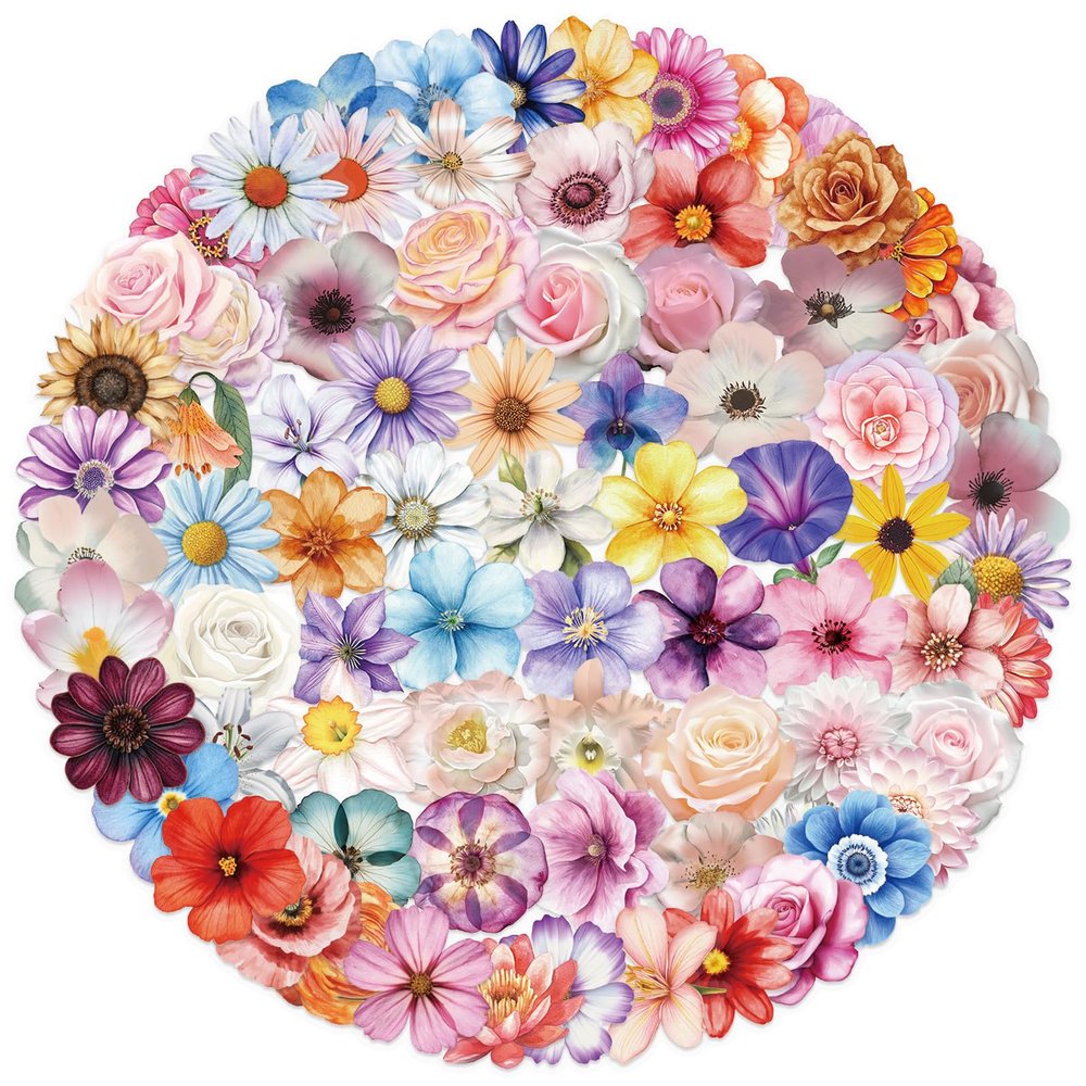 100 Pieces Colorful Flower Stickers for Laptop,Aesthetic Lifelike Clear Flowers Decals for Water Bottles,Journals,Spring Party Favors Gifts Waterproof Self-Adhesive Transparent PET Sticker (Flower)