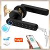 EUDOXAOE Fingerprint Smart Lock Compatible for Tuya, Electronic Password Lock with APP Control for Indoor Wooden Metal Door, Black Metal Security view 2