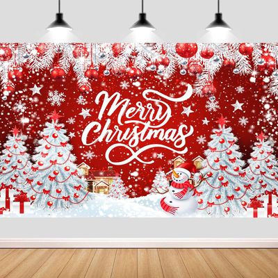 10X10ft Merry Christmas Backdrop Glitter Sparkle Red Christmas Snowman Snowflakes Photography Background Photo Props for Winter New Year Xmas Eve Family Party Decoration Supplies