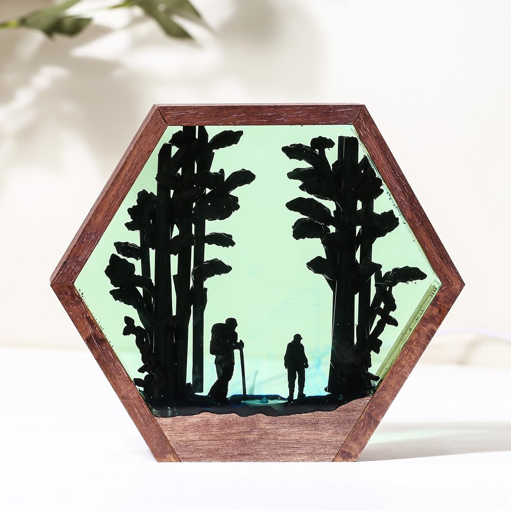 VISIOLEX Handmade Home Decoration Resin lamp - epoxy Resin Ocean Bedside lamp, Ocean Themed Perspective Painting, Variable lamp, Bedroom Decoration (Model B, 7 * 7in)