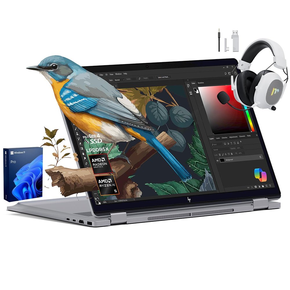 HP 2025 New Envy x360 2-in-1 Laptop, OmniBook X Flip 16" Touchscreen 2K IPS Display, AMD Ryzen AI 5 340, 16GB LPDDR5X RAM, 2TB Gen 4 SSD, Copilot AI, WiFi 6E, w/Mytrix Accessory, Win 11 Pro