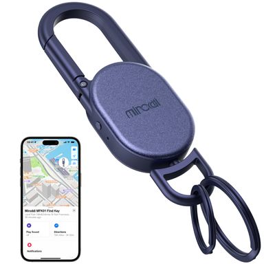 Keychain Tracker, Keys Finder Works Compatible with Find My App (iOS Only), Heavy Duty Keychain Carabiner Car Key Chains for Men, Anti-Lost Tracker with Keyrings, Rechargeable & Waterproof, Navy Blue