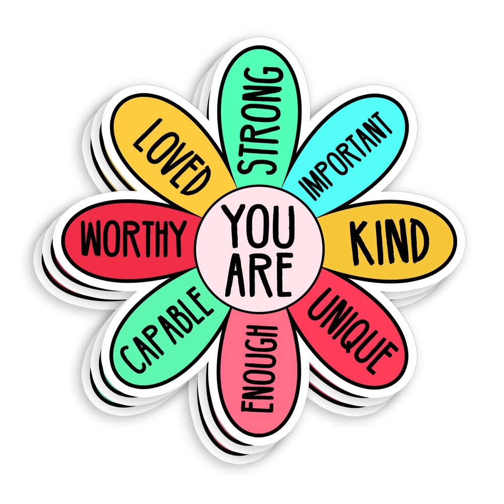 (3Pcs-3") You are Unique Enough Worthy Loved Stickers Flower Bible Verse Motivational Mental Health Waterproof Die-Cut Vinyl Stickers for Laptop Water Bottle Cars Decal Birthday Gifts 3 Inches