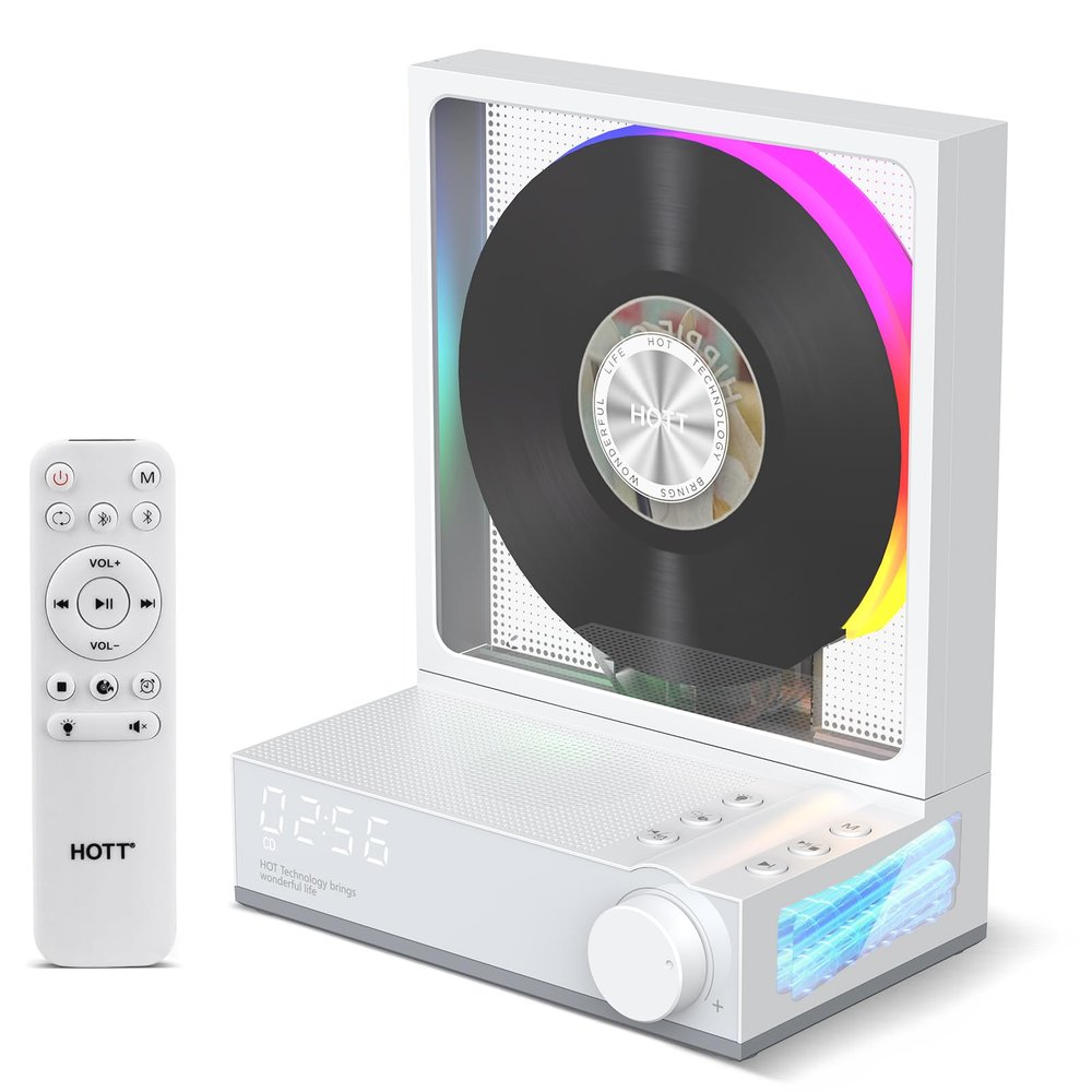 HOTT C229 Portable CD Player Bluetooth 5.3 CD Players for Home,Music Player with HiFi Speaker,Recheageable 4000mAh, Micro SD/AUX Desktop CD Players (White)