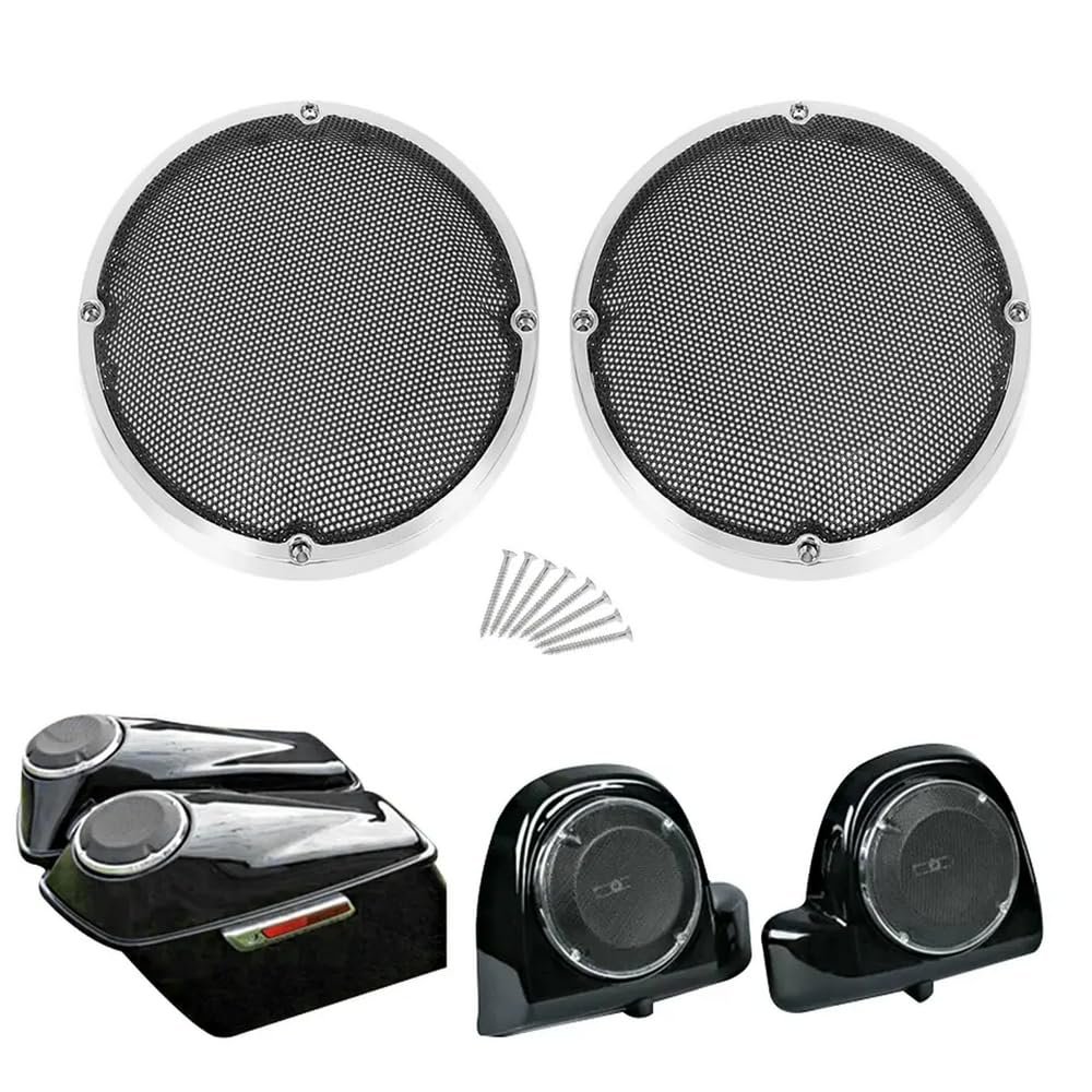 6.5 Inch Round Mesh Speaker Grills Cover Saddlebag Lid Compatible With Touring Electra Road Street FLHT Motorcycle Models 1983-2023(Speaker Grill A)