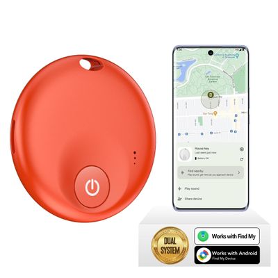FindTag Duo - Dual System Tracker for iOS or Android, Bluetooth Tracking Tag/Key Finder/Luggage Tracker/Item Locator, Compatible with iOS Find My or Google Find Hub App (Red)