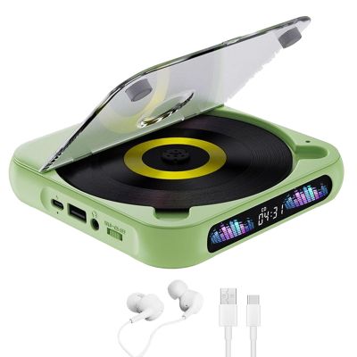 Portable Cd Player with Bluetooth 5.0, Anti-Skip Shockproof Personal Cd Player with Aux/USB, Built-in HiFi Speakers, for Car Home Office Seniors Travel (Green)