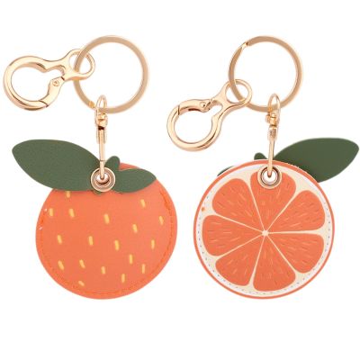Cute Orange Leather Keychain, Waterproof Keyring Fruit Key Chain Anti-Scratch Hidden Holder for Air Tag GPS Tracker Case Cover with Key Ring Compatible with Airtag for Wallet Keys Bag Pet Backpack