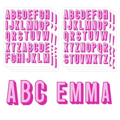 234 pcs Custom Name Initial Letter Stickers, 6 Sheets Shadow Vinyl Monogram Decal, Personalized Alphabet Waterproof Stickers for Water Bottle, Laptop, Notebook, Tumbler, Phone, Luggage (Hot Pink)