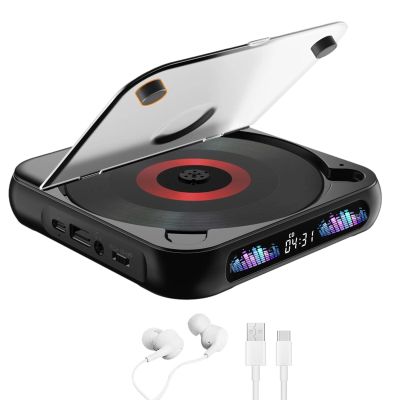 Portable Cd Player with Bluetooth 5.0, Anti-Skip Shockproof Personal Cd Player with Aux/USB, Built-in HiFi Speakers, for Car Home Office Seniors Travel (Black)