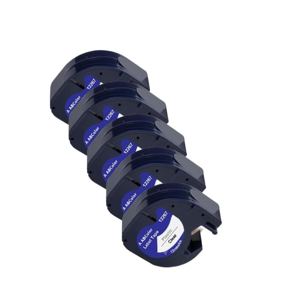5 10PK 91201 91200 Label Tape 91331 12267 91202 91203 12mm Compatible with LT-100H 100T Label Printer LT Tape(5PK Black on Clear)