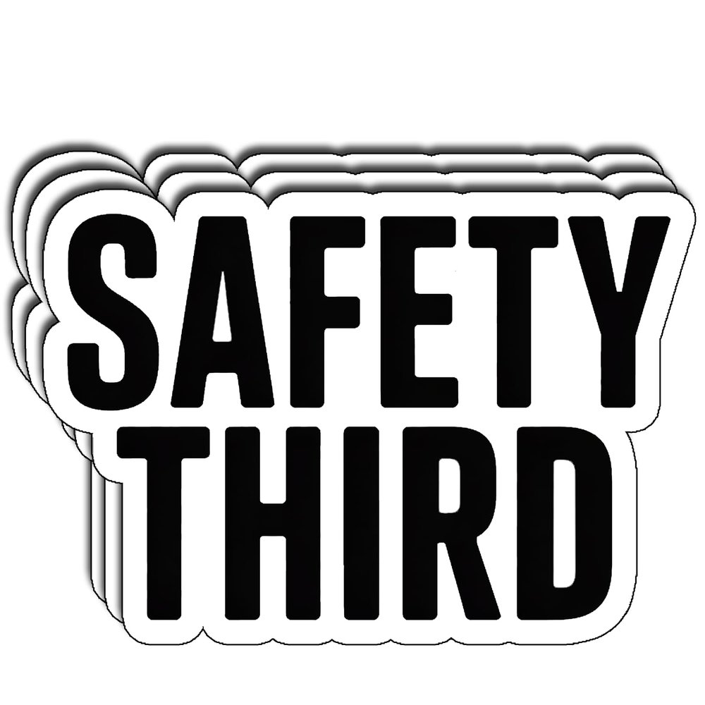 (03PCS) Safety Third Sticker, Minimal Workplace Safety Vinyl Decal, Industrial Sarcastic Sticker for Hard Hat Laptop Toolbox. Size