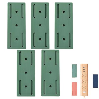 Adhesive Punch-Free Socket Holder, Strong Wall Mount Power Strip Organizer, Self Adhesive Power Strip Holder, Damage-Free Installation & Space-Saving Design for Home Office or Kitchen (Green,5pcs)
