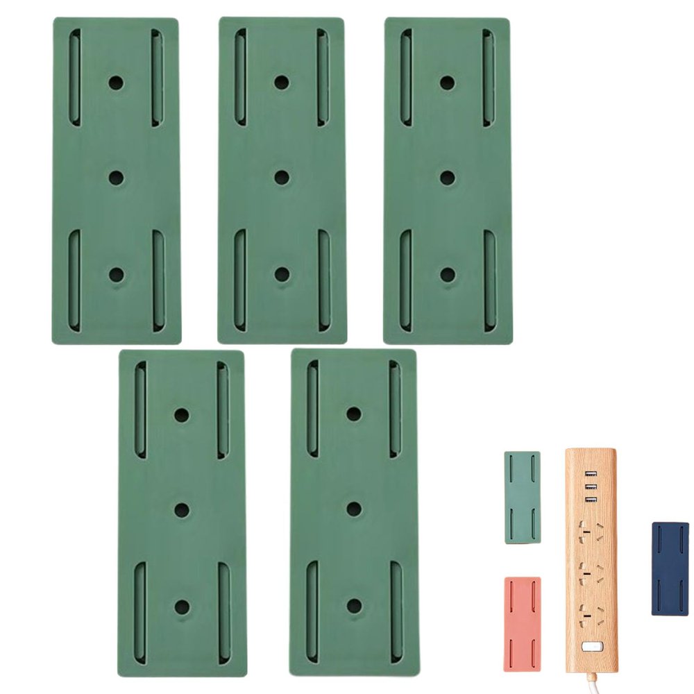 Adhesive Punch-Free Socket Holder, Strong Wall Mount Power Strip Organizer, Self Adhesive Power Strip Holder, Damage-Free Installation & Space-Saving Design for Home Office or Kitchen (Green,5pcs)