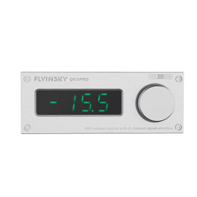 FLYINSKY HiFi Q03Pro CS3310 Remote Preamplifier Stereo Volume Controller + 4 Way Inputs (Silver)