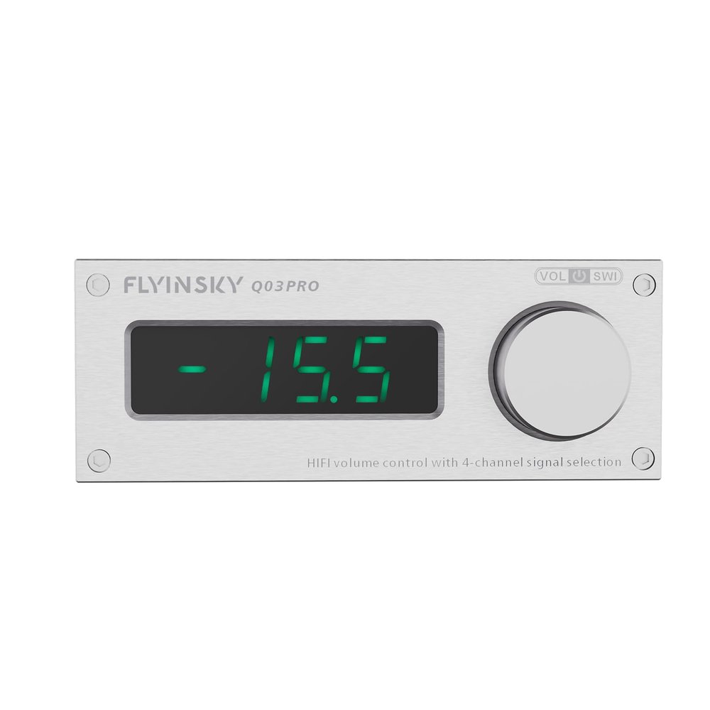 FLYINSKY HiFi Q03Pro CS3310 Remote Preamplifier Stereo Volume Controller + 4 Way Inputs (Silver)