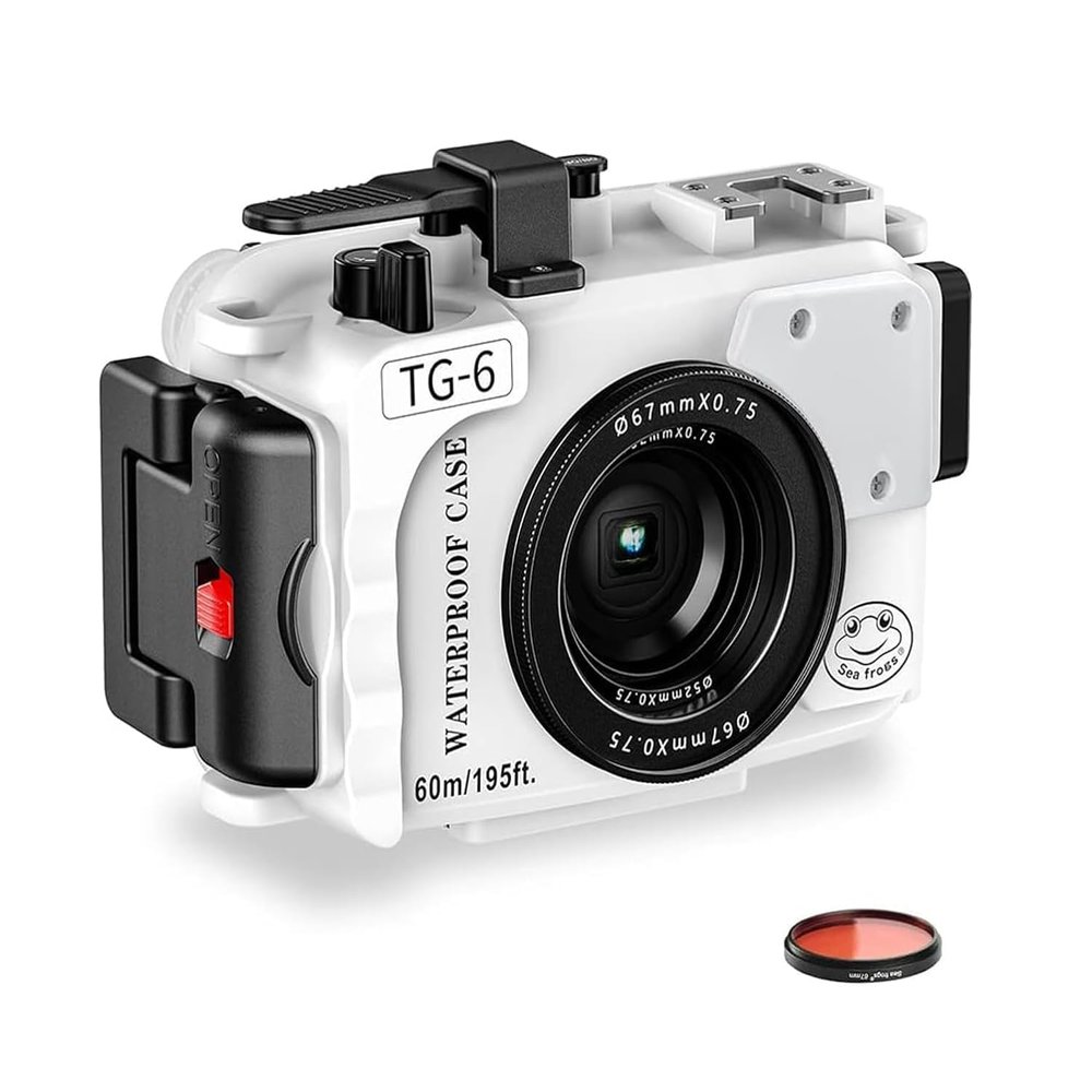 Sea frogs Camera Housing Compatible with Olympus TG6,Waterproof IPX8 Rated, 60m/197ft Depth Protection Underwater Camera Case, White