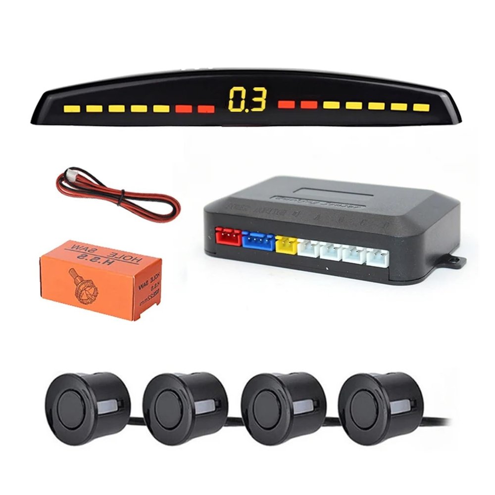 Car Reverse Kit Vehicle Parking Sensor System with 4 Parking Sensors Backup with LED Distance Display Beep Alarm(Black)