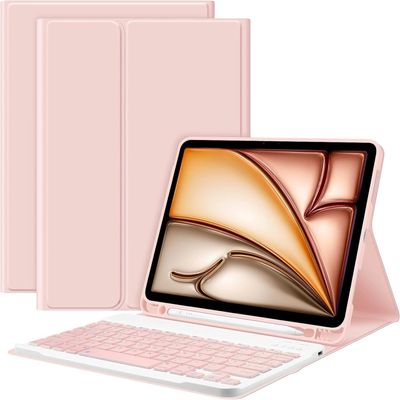 SENLAN Keyboard Case for Xiaomi Redmi K Pad 8.8 inch 2025 Detachable Magnetic Bluetooth Keyboard Slim PU Leather Cover with Pen Holder Colorful KeysPink