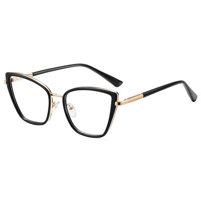weiyuchen Tr90 Cat Eye Glasses Frame Retro Clear Lens Half Metal Female Blue Light Blocking Glasses (black gold frame)
