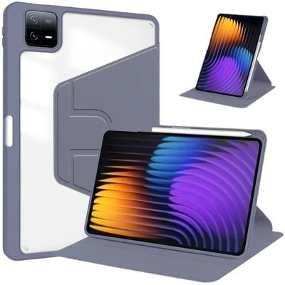 360 Rotating Hard Clear Acrylic Back Shell Cover Suitable for Xiaomi Pad 7/Pad 7 Pro 11.2 2024 with Pen Holder Stand Case(Lavender,for Xiaomi Pad 7)