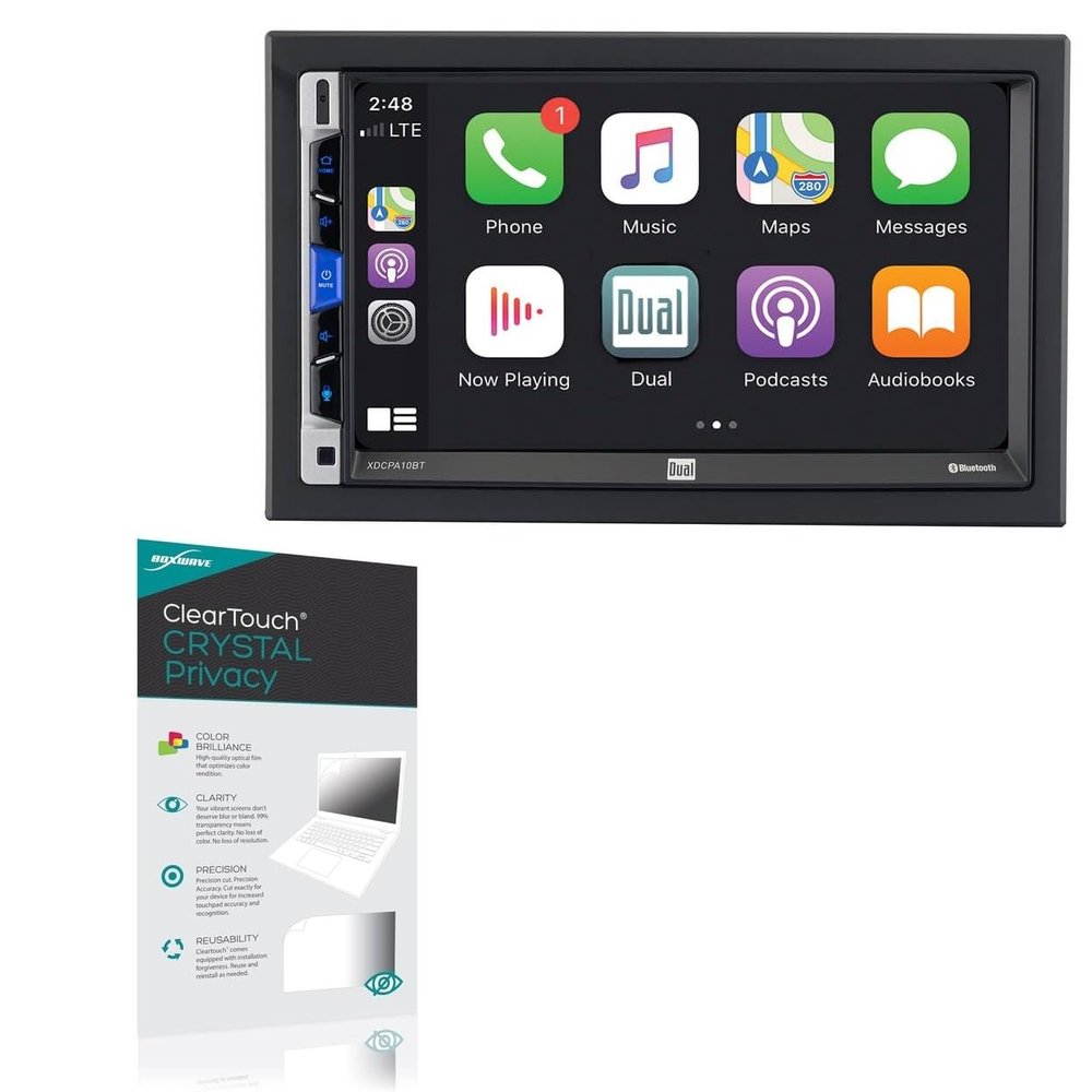 BoxWave Screen Protector Compatible With Dual Electronics XDCPA10BT - ClearTouch Crystal Privacy (2-Pack), Privacy Screen Protector Flexible Film Clear