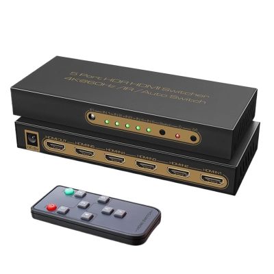 4K@60Hz HDMI Switch 5 in 1 Out, 5 Way HDMI Switcher Selector Box with IR Remote Support Auto Switch(US Power Plug)