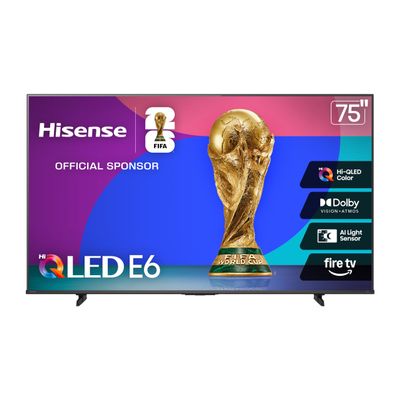 Hisense 75" E6 Cinema Series Hi-QLED 4K UHD Smart Fire TV (75E6QF, 2025 Model) - AI Light Sensor, Dolby Vision Atmos, Voice Remote with Alexa, Motion Rate 120, HDR 10+ Adaptive, Game Mode Plus