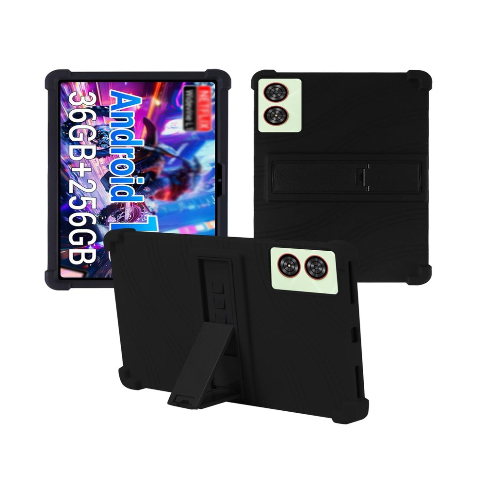 Case for POWMUS M518 Tablet Android 15 Tablet 11"WUNIAK Shock Proof Lightweight Stand Rubber Shell Protective Cover,Kids Friendly Soft Silicone Adjustable Stand Cover,Black