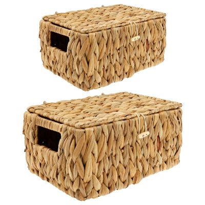 2Pcs Cable Management Box Handwoven Cord Organizer Multipurpose Cord Storage Box TV Wire Management Case for Desk Floor Office Home.