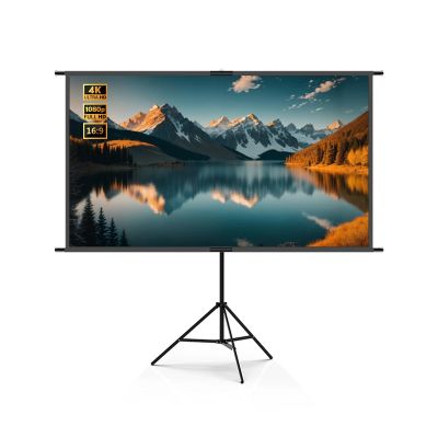 60" 84" 100" Manual Pull Down Movies Screens with Tripod Stand, 16:9 4K Ultra HD for for Indoor Outdoor Home Theater Projector Screen(100" (16:9))