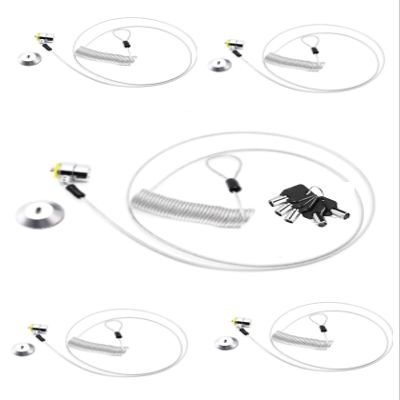 LORADAR 10-Foot Retractable Anti-Theft Steel Cable Lock with Lock Plate, Suitable for laptops, Tablets, Monitors, and Mobile Phones (Silver, Keyed All Alike 5Pack)