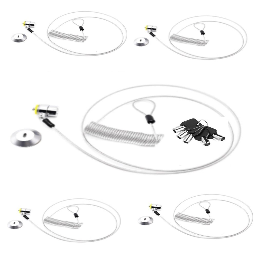 LORADAR 10-Foot Retractable Anti-Theft Steel Cable Lock with Lock Plate, Suitable for laptops, Tablets, Monitors, and Mobile Phones (Silver, Keyed All Alike 5Pack)