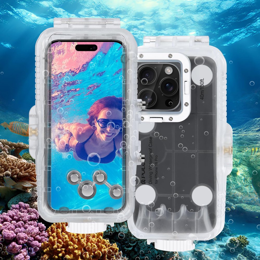 Underwater Case for iPhone 16 Pro, YicDofu 40m/130ft IPX8 Waterproof Diving Housing Shockproof Protective Shell for Snorkeling with 1/4" Screw Hole for Tripod Mount