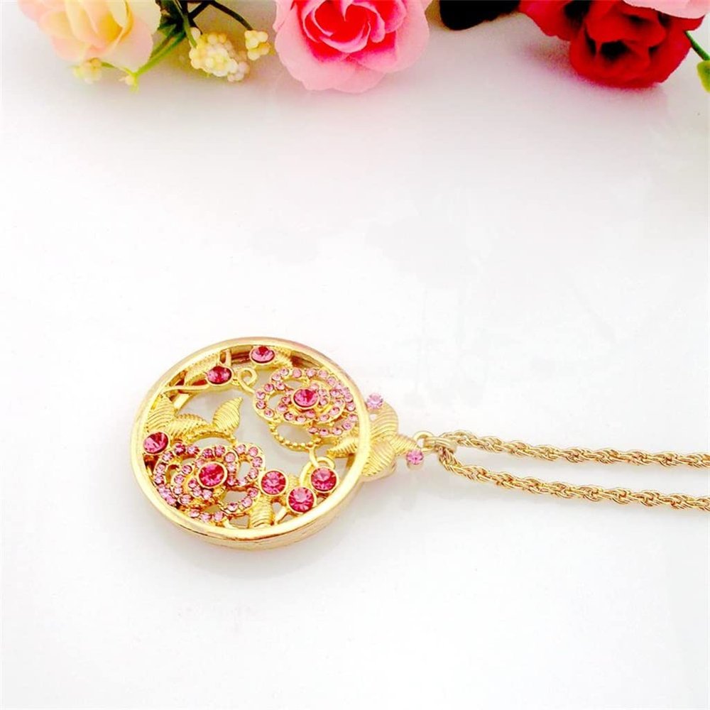 MVUYO Portable Necklace Flower Pendant Sweater Chain Peony Decoration Magnifying Glass Reading Magnifying Glass