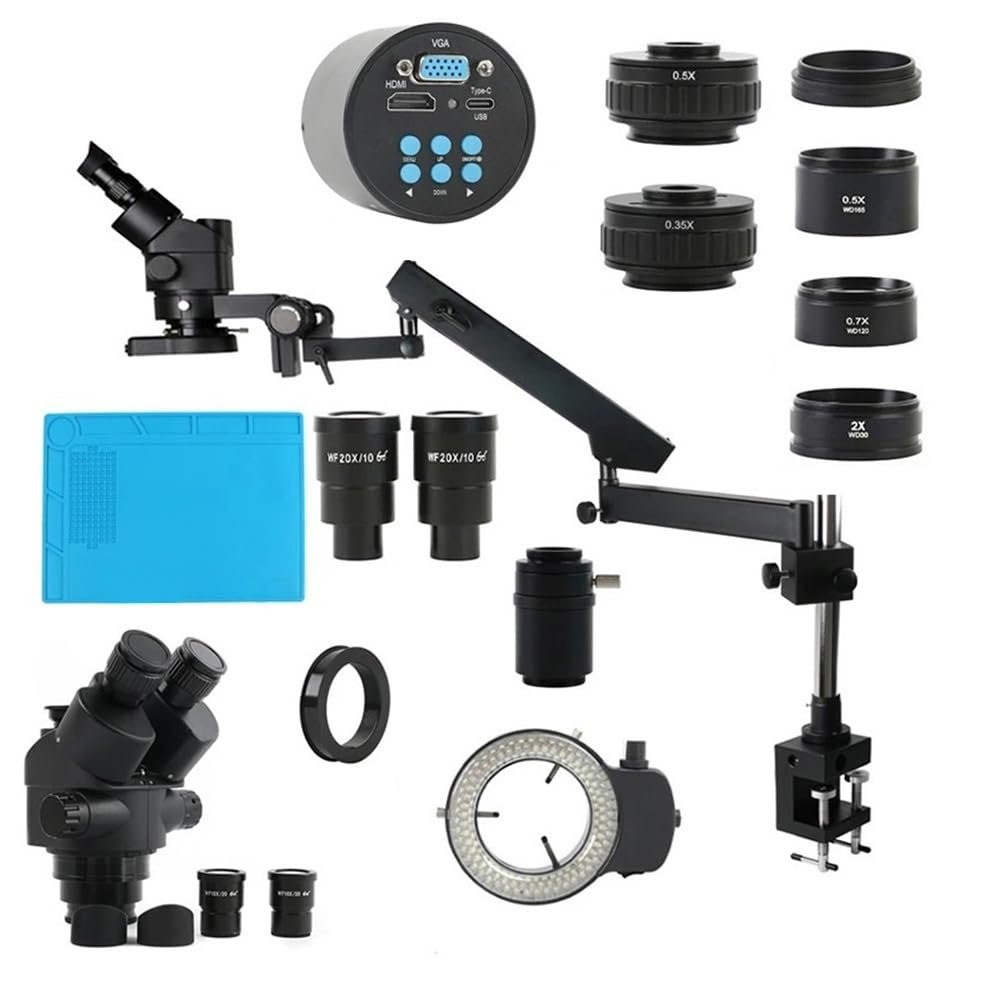 Lab Microscope Slides HDMI VGA Camera Set 3.5X-90X 180X Simul Focus Parfocal Stereo Trinocular Microscope with Clamp Arm Microscope Parts