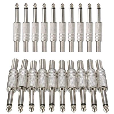1/4" Male Mono Connector Plug TS Mono Male Solder Jack Connector for Speaker/Guitar Accessory, 20PCS