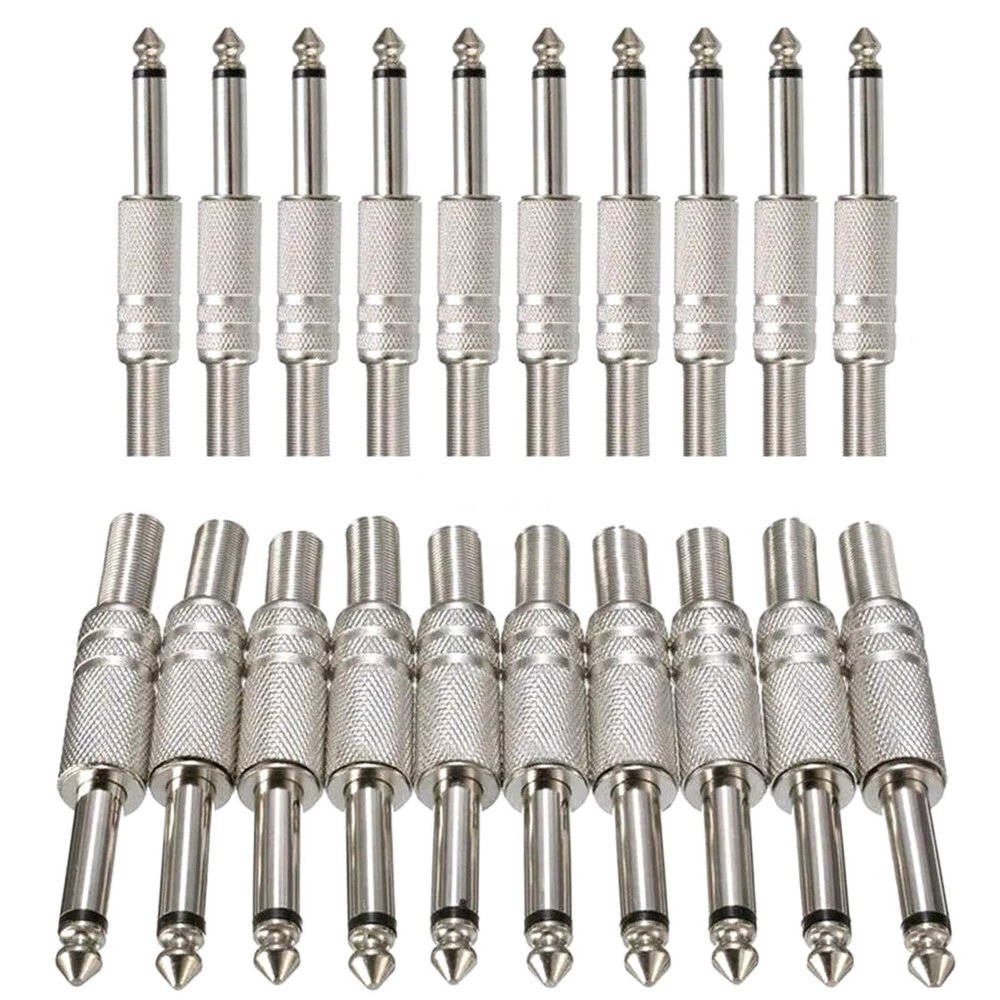 1/4" Male Mono Connector Plug TS Mono Male Solder Jack Connector for Speaker/Guitar Accessory, 20PCS