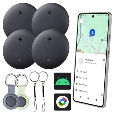 Air Tracker Tag for Android - 4 Pack, Bluetooth Tracker for Android Phones, Compatible with Google Find Hub Device, Item Locator for Luggage, Keys, Backpack, IP66 Waterproof