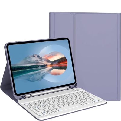 SENLAN Keyboard Case for Xiaomi Redmi Pad SE 11 inch 2023with Pencil Holder Magnetically Detachable Bluetooth Keyboard CoverPurple Gray+White