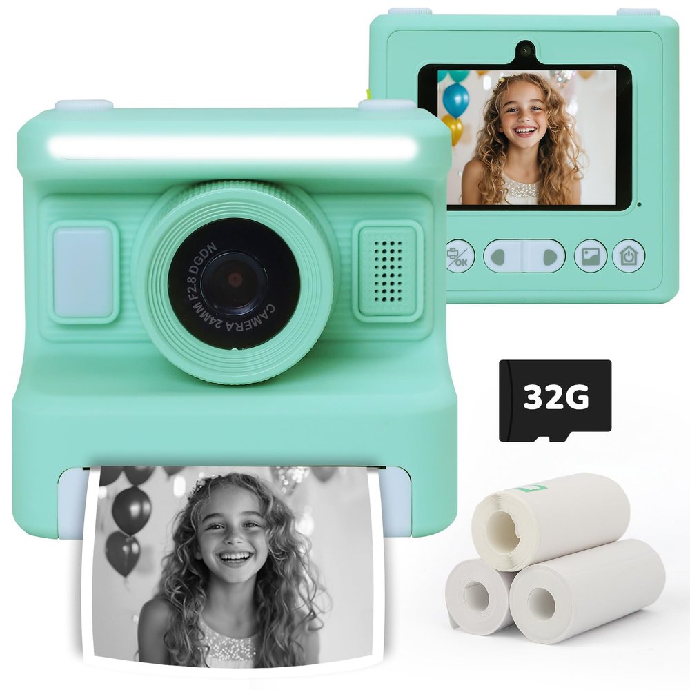 Instant Print Camera for Kids,2.4 Inch Screen Kids Instant Cameras, Christmas Birthday Gifts for Girls Age 3-12, Portable Toddler Toy for 3 4 5 6 7 8 9 10 Year Old Girls Boys Teal