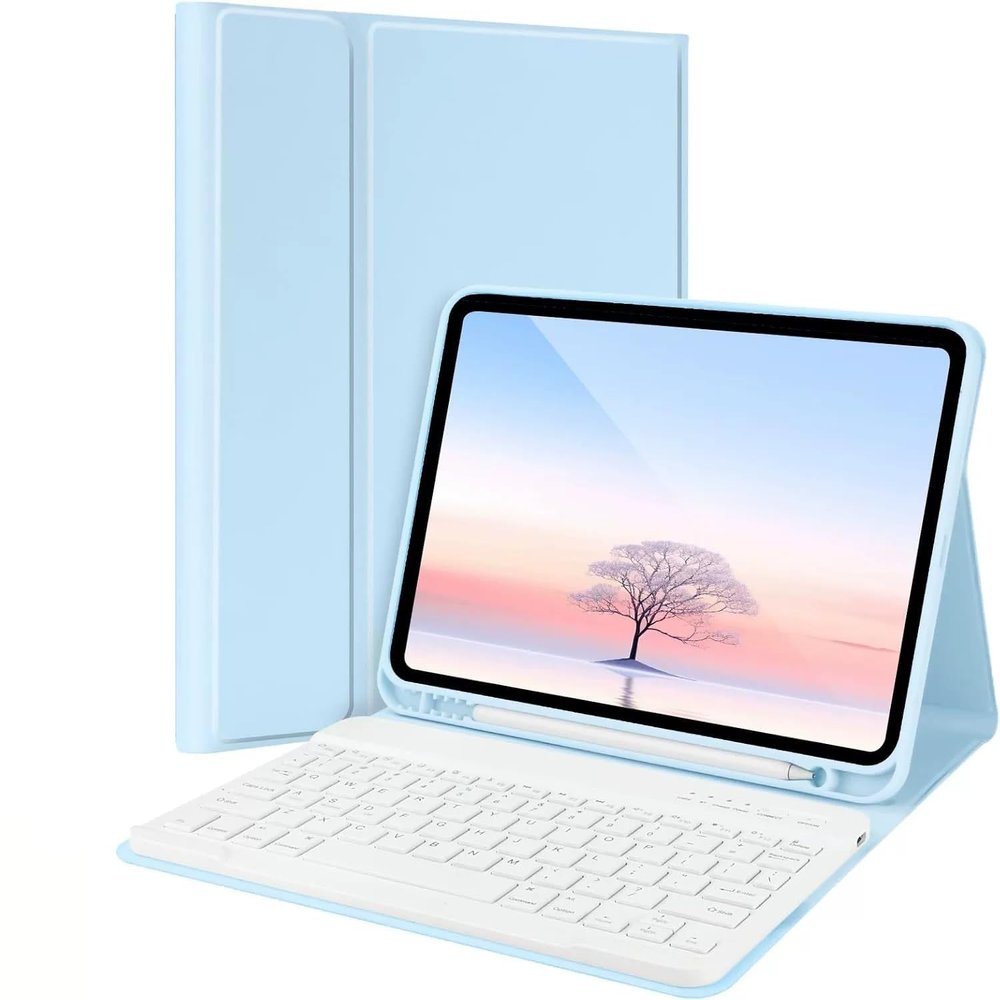 SENLAN Keyboard Case for Xiaomi Redmi Pad SE 11 inch 2023with Pencil Holder Magnetically Detachable Bluetooth Keyboard CoverSkyBlue+White