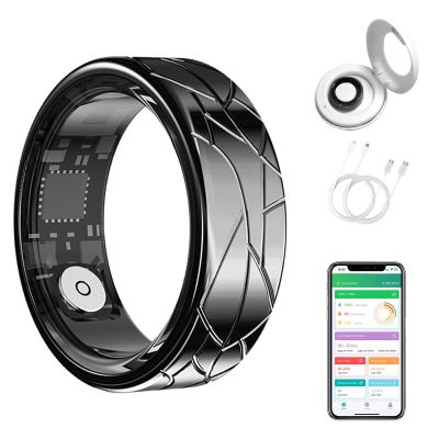 GenXenon Smart Ring for Women Men, Heart Rate/Blood Oxygen/Sleep Tracker/Step Counter, Fitness Ring with Magnetic Charging Case, 5ATM Waterproof for iOS & Android, No Subscription Fee (Black 12-1)