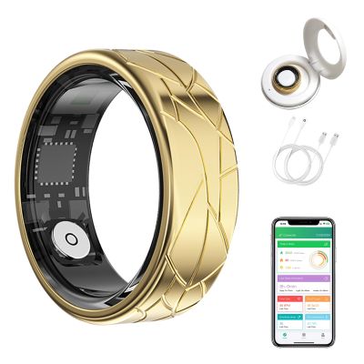 Smart Ring Health Tracker for Women Men, Heart Rate/Blood Oxygen/Sleep Tracker/Step Counter, Fitness Ring with Magnetic Charging Case, 5ATM Waterproof for IOS & Android, No Subscription Fee- Gold 8-1
