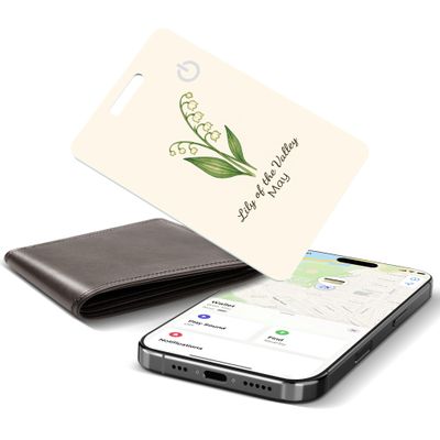 Wallet Tracker Card (iOS Only), Rechargeable Smart Card Wallet Tracker for Apple, Bluetooth Tracking and Phone Finder, 0.06in Slim,Item Locator for Keys, Bags, Passport (May Flowers)