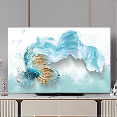 TV Cover 32-80 Inches TV Screen Protector Colorful Painting Printed Polyester TV Dust-Proof Covers Desktop/Hanging/Curved/Flat TV Protection Cover Monitor Decoration Cover-Blue||40-43inch(102*65cm)