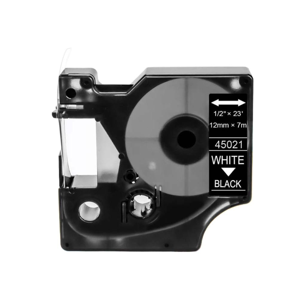 12mm White On Black Label Tape 45021 Compatible with LabelManager Printers D1 100 120P 150 160 200 210D 220P 260P 280 5200